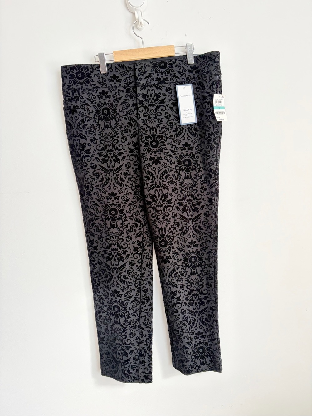 Charter Club Velvet Brocade Slim Leg Pants Dark Academia Baroque 16 NWT